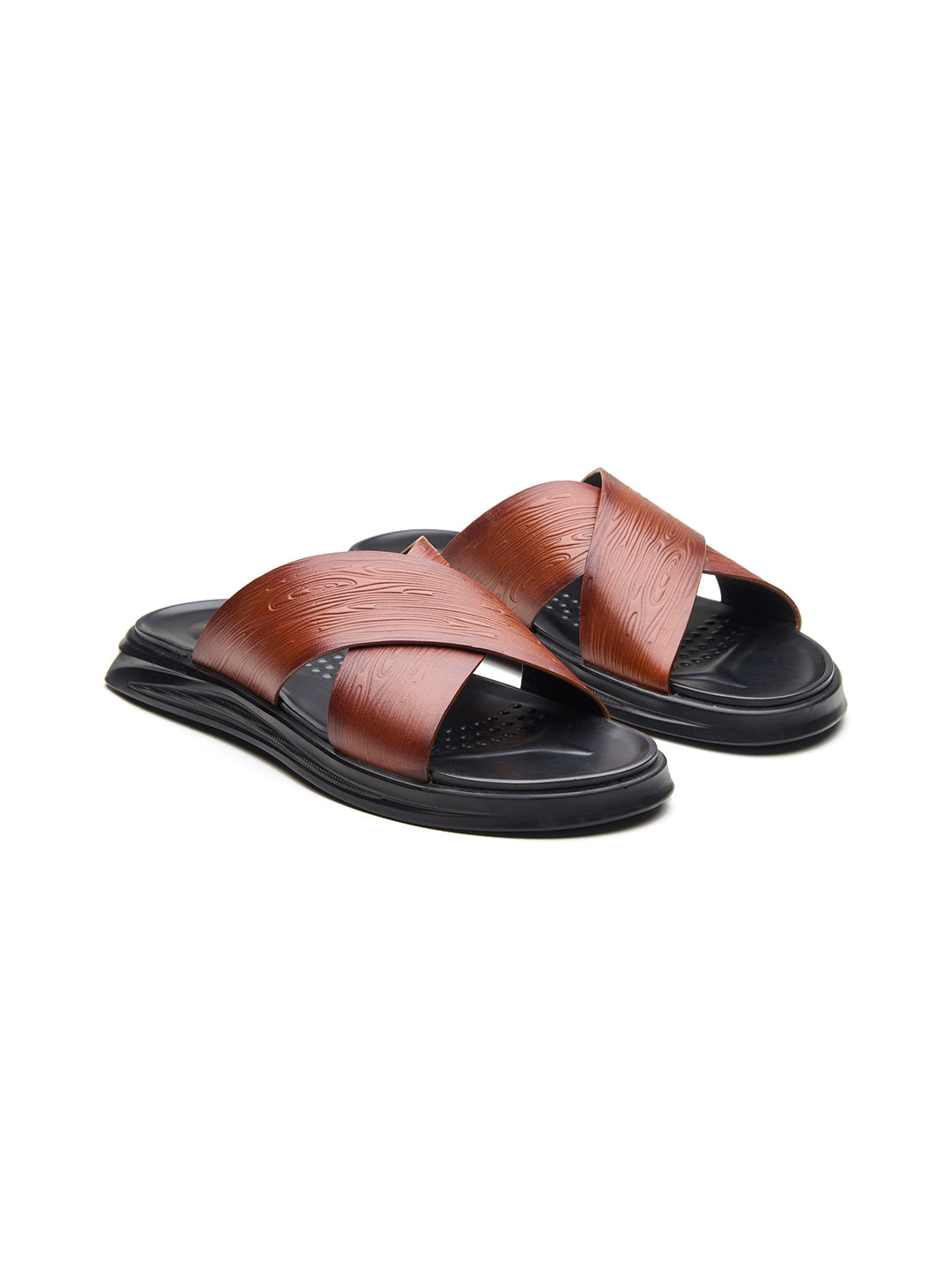 FOLCO Men's Premium Textured Leather Sandals Tan