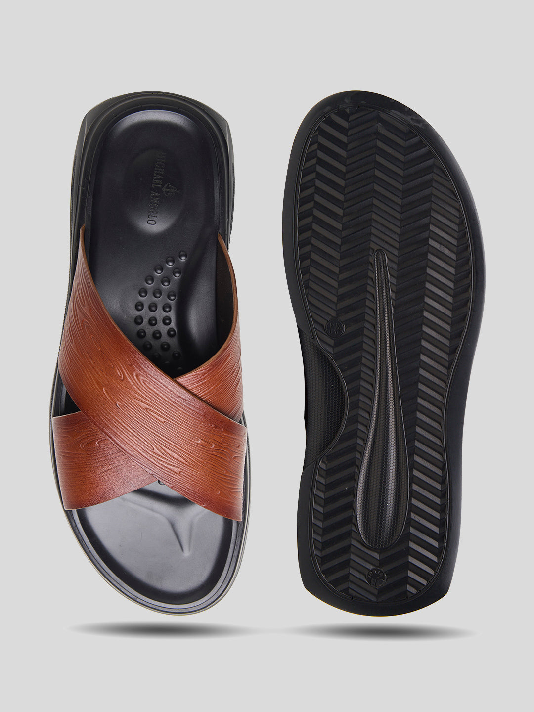 FOLCO Men's Premium Textured Leather Sandals Tan