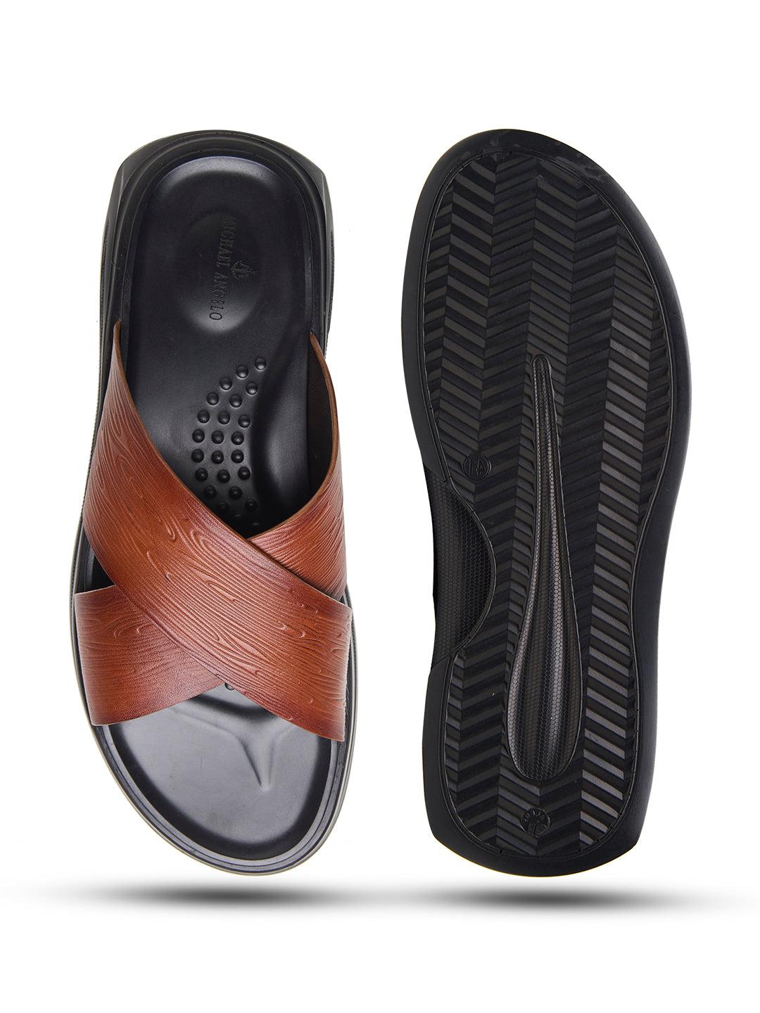 FOLCO Men's Premium Textured Leather Sandals Tan