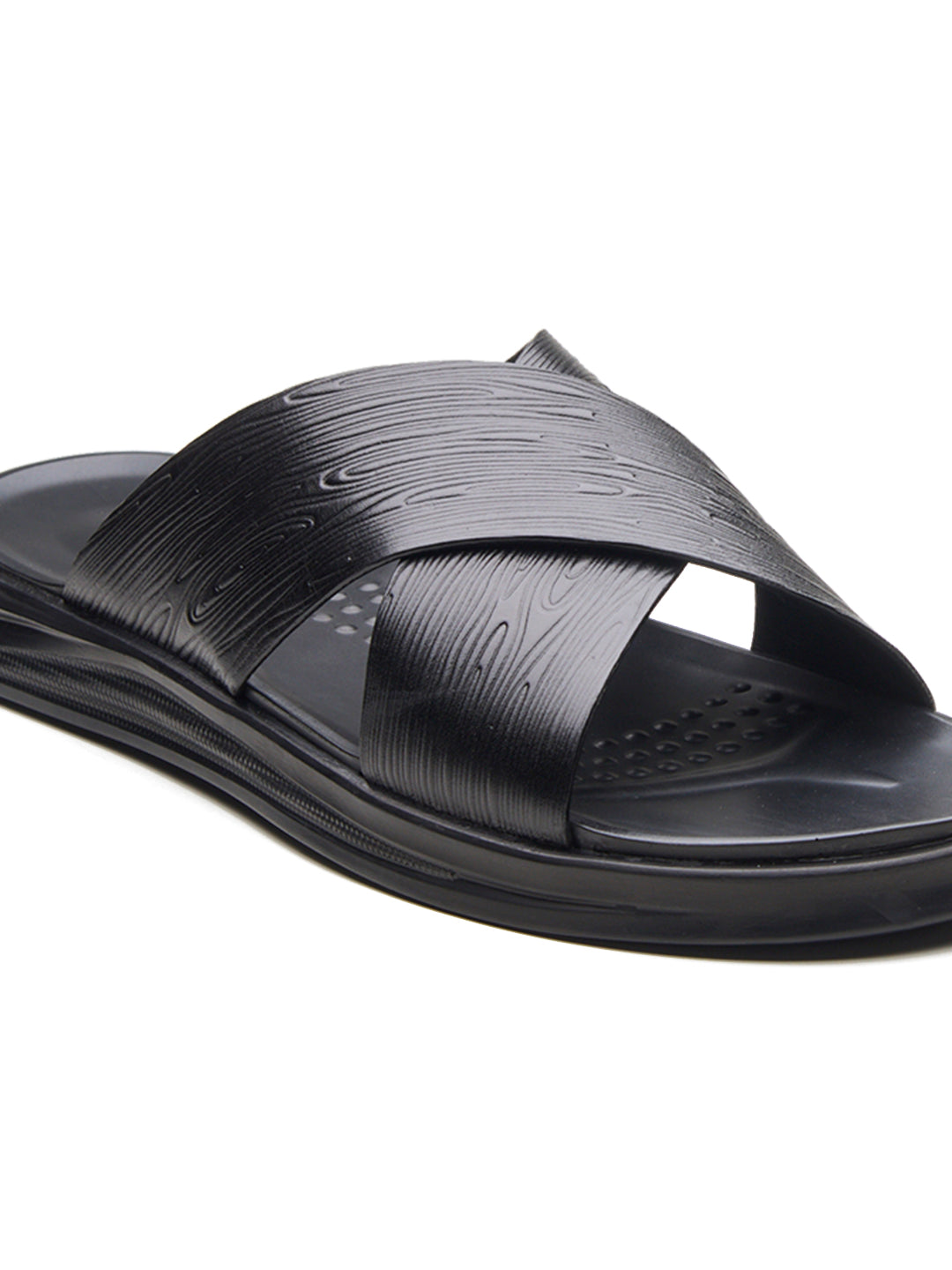 FOLCO Men's Premium Textured Leather Sandals Black