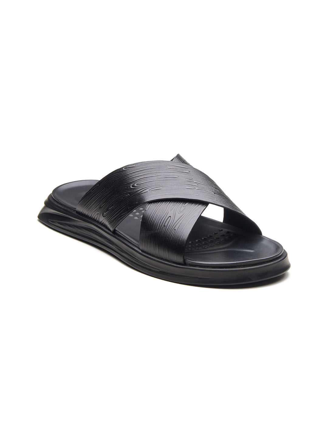FOLCO Men's Premium Textured Leather Sandals Black