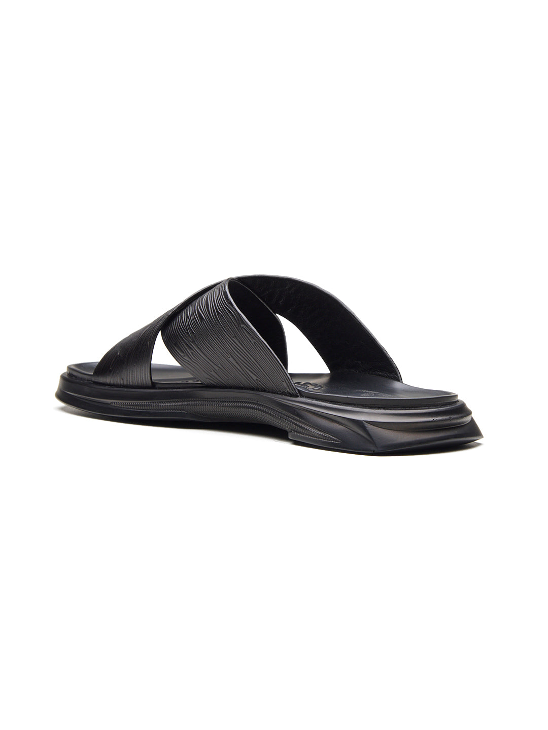 FOLCO Men's Premium Textured Leather Sandals Black