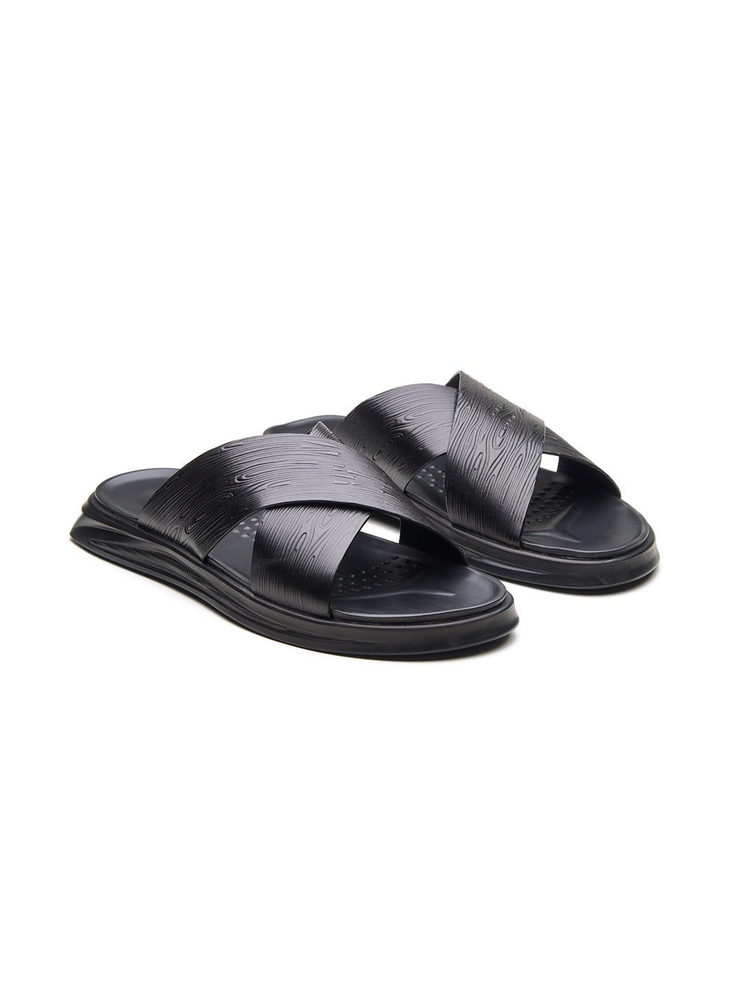FOLCO Men's Premium Textured Leather Sandals Black