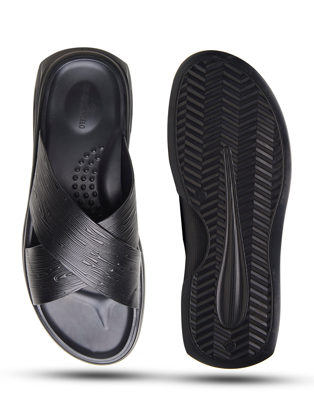 FOLCO Men's Premium Textured Leather Sandals Black