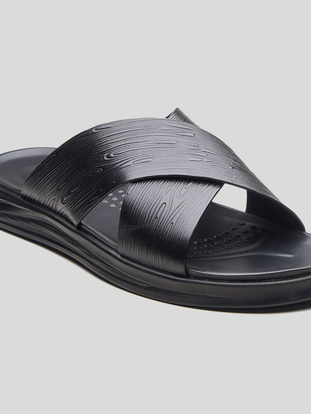 FOLCO Men's Premium Textured Leather Sandals Black