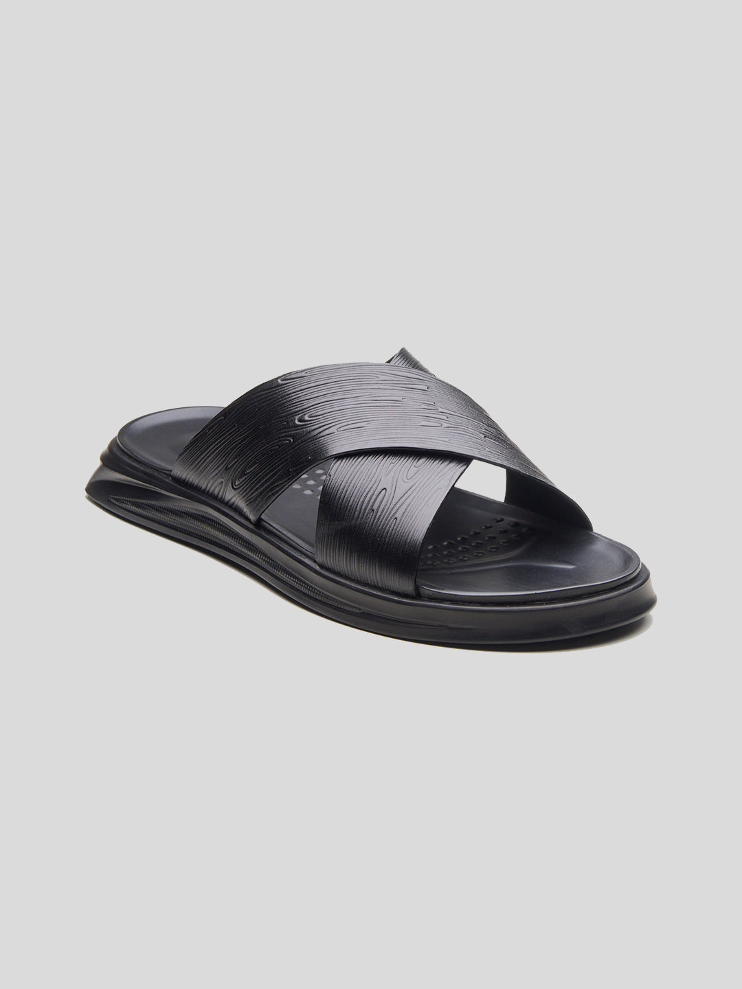 FOLCO Men's Premium Textured Leather Sandals Black