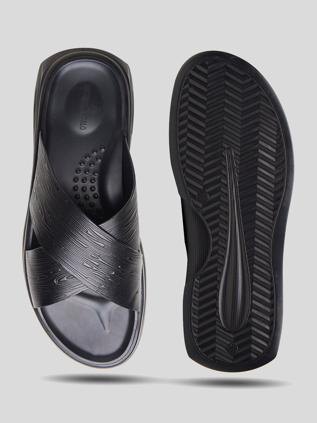 FOLCO Men's Premium Textured Leather Sandals Black