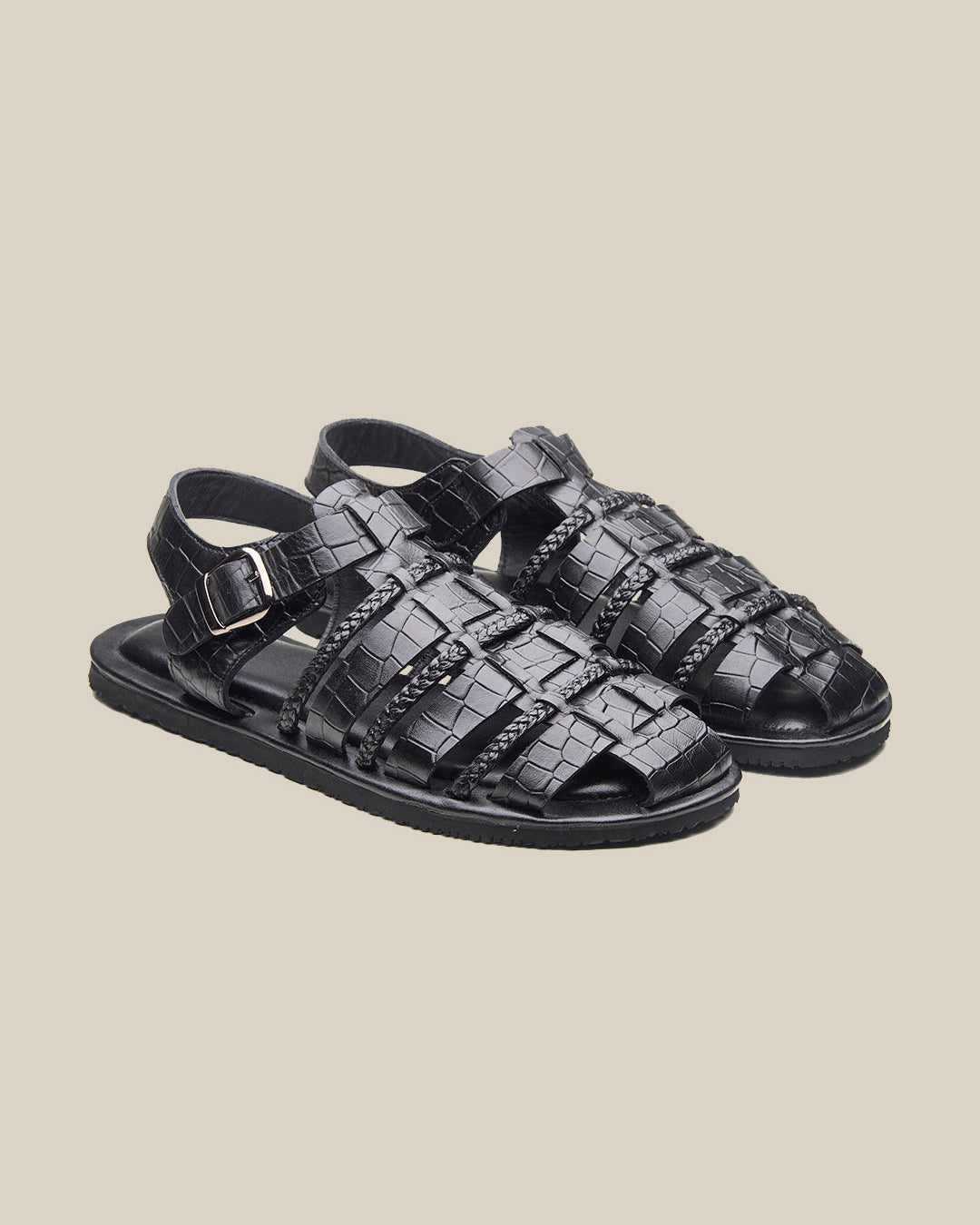 Hayward Ethnic Huarache Leather Sandals Black