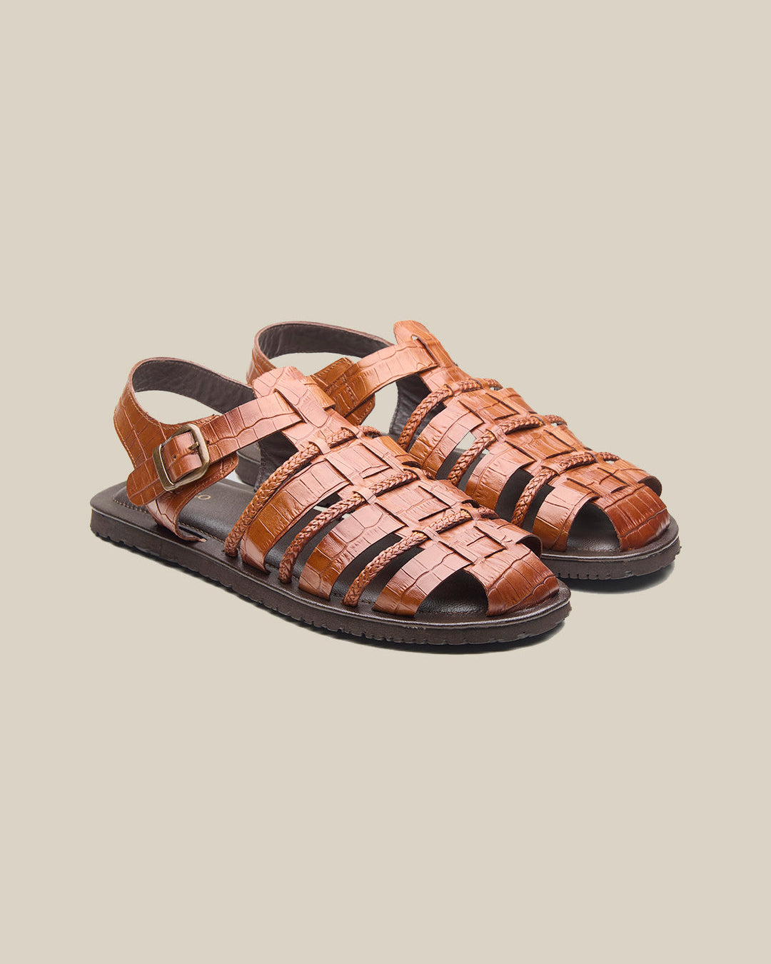 Hayward Ethnic Huarache Leather Sandals Tan