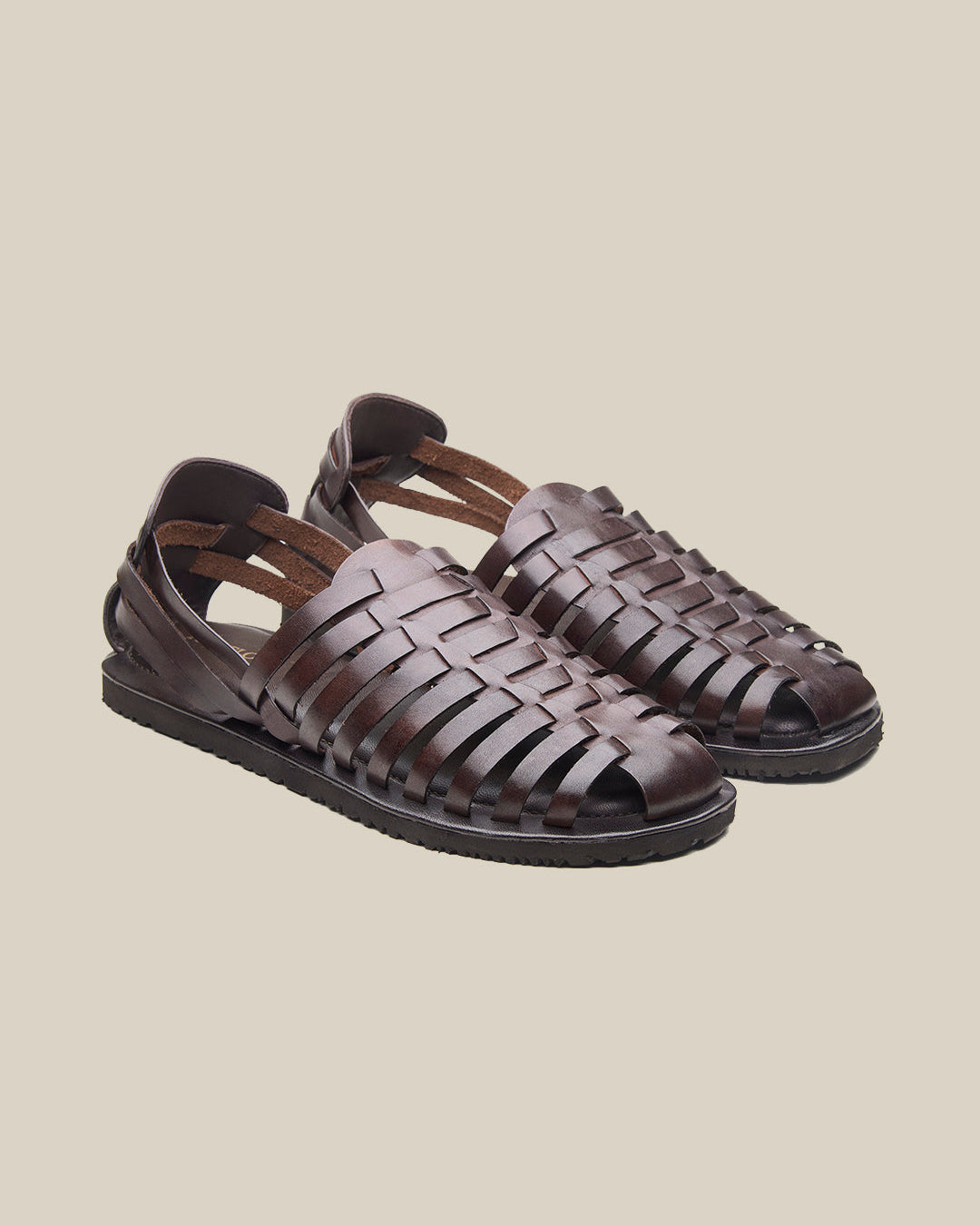 Johan Ethnic Huarache Leather Sandals Brown