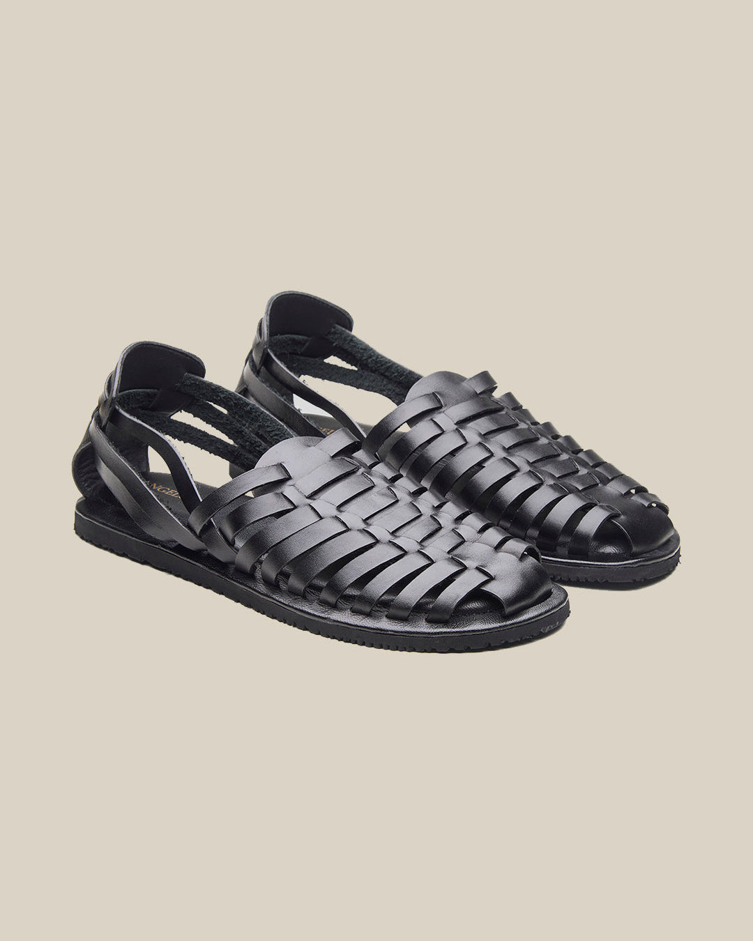 Johan Ethnic Huarache Leather Sandals Black