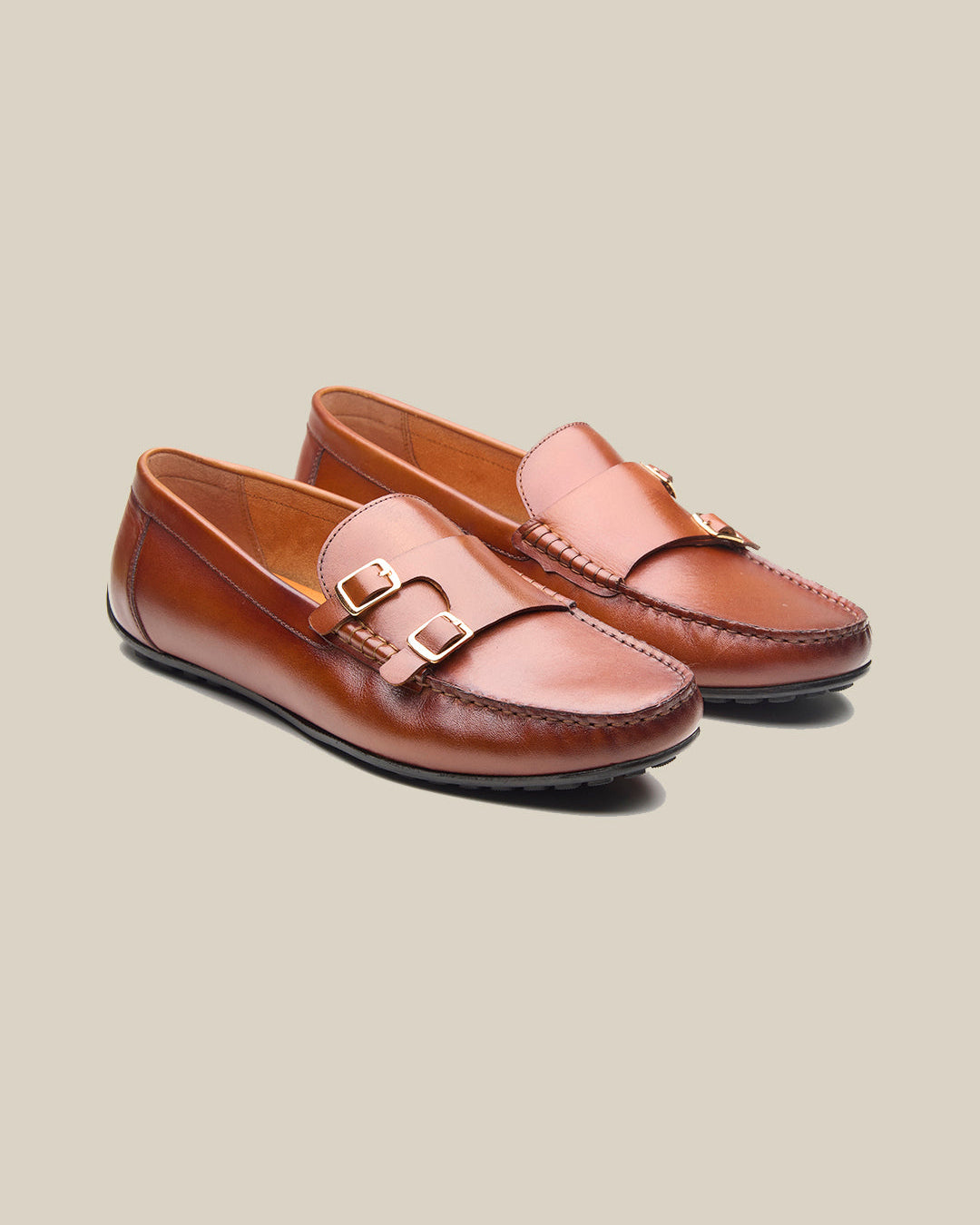 Henry Leather Monk Strap Loafers Tan