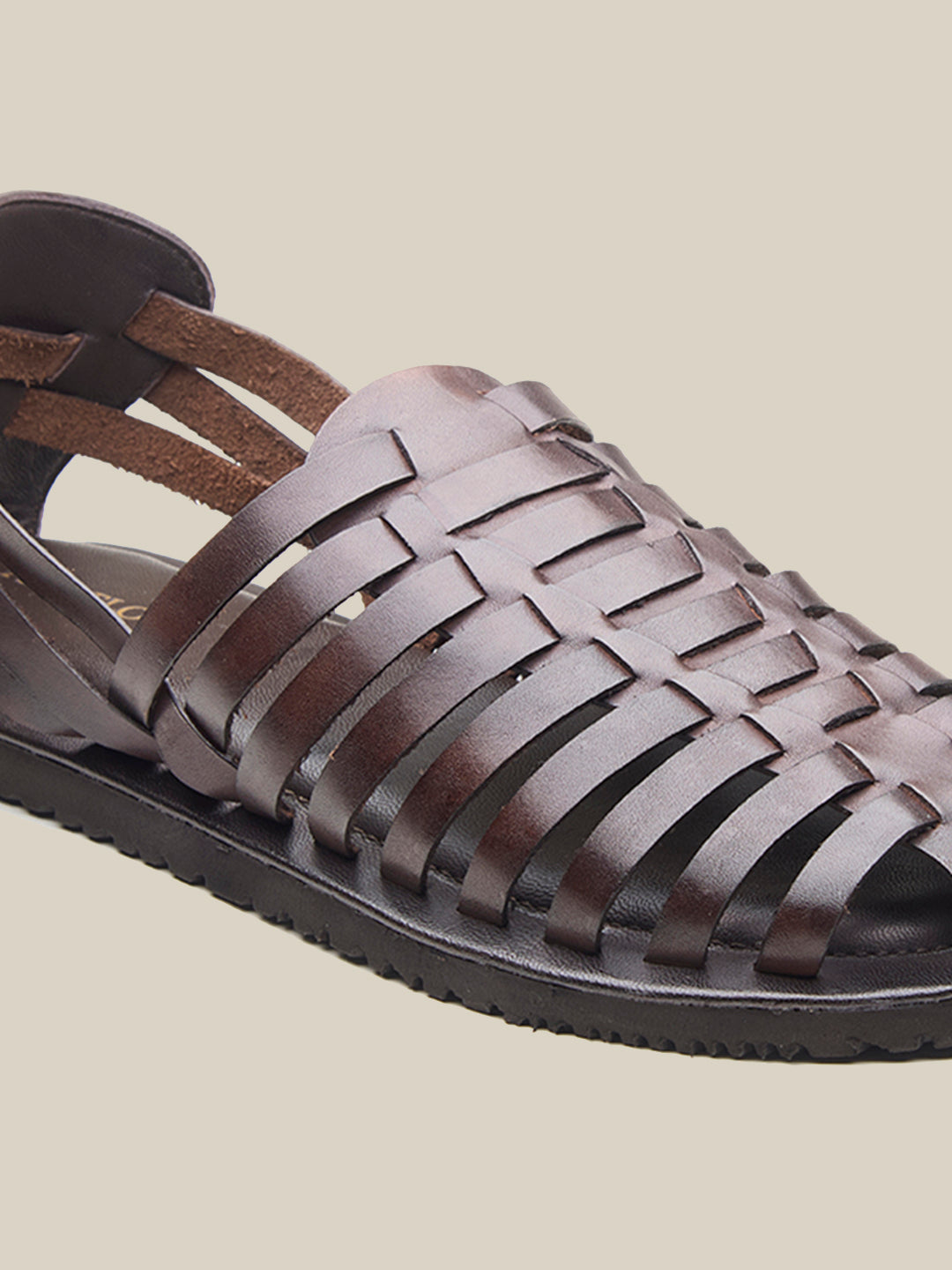 Johan Ethnic Huarache Leather Sandals Brown