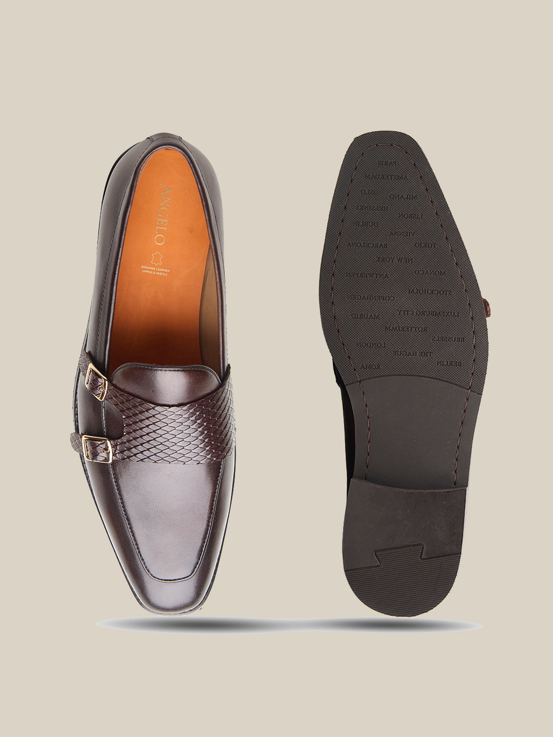 Carson Leather Monk Strap Shoes Brown