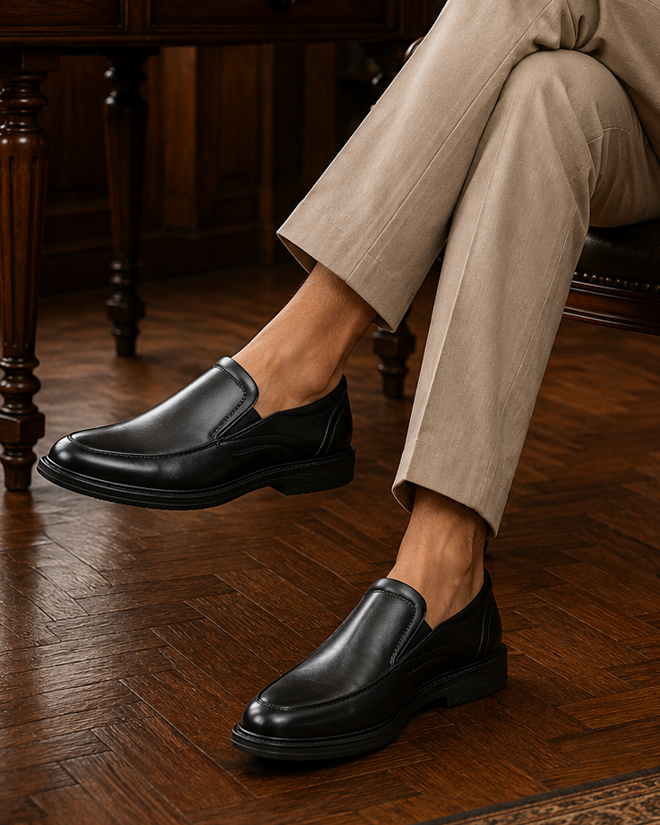 Basil Leather Comfort Slip-on Shoes Black