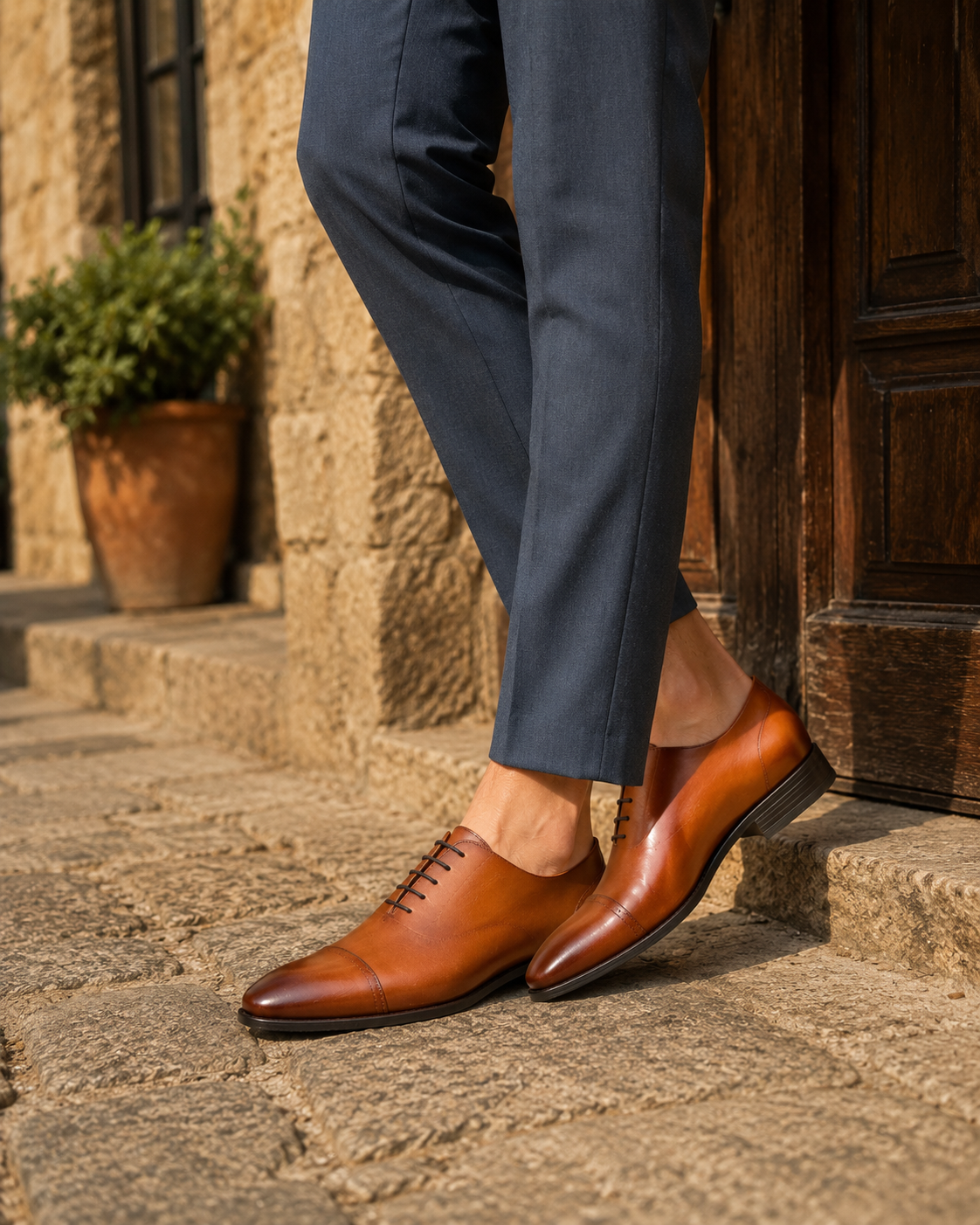 Emilio Leather Derby Shoes Tan