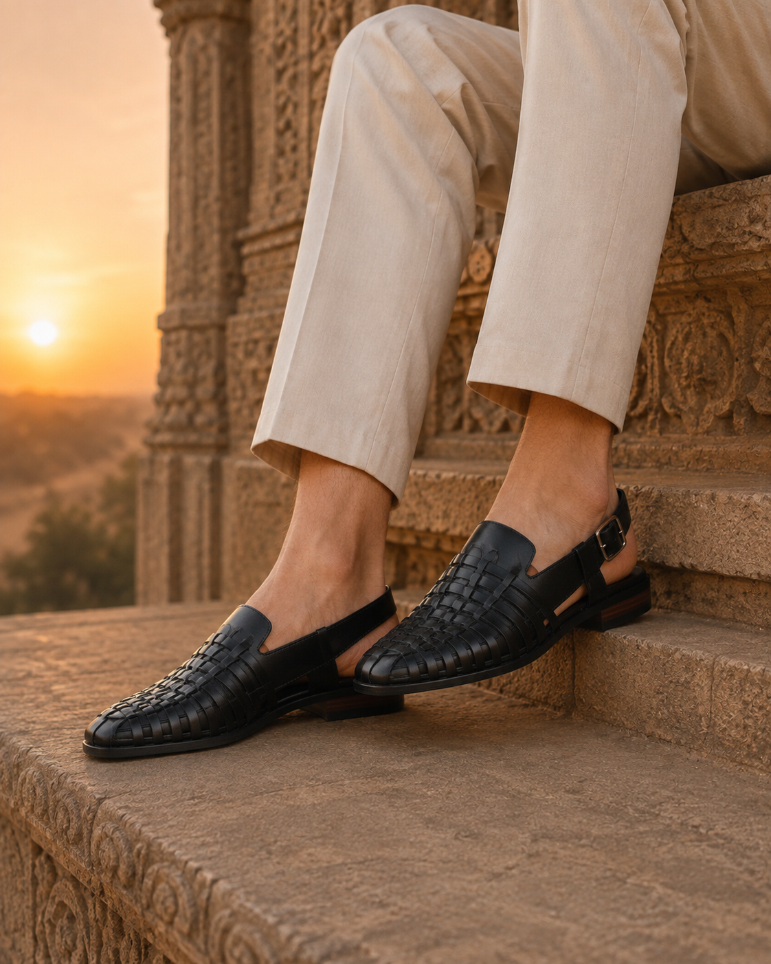 Fraser Ethnic Leather Sandals Black
