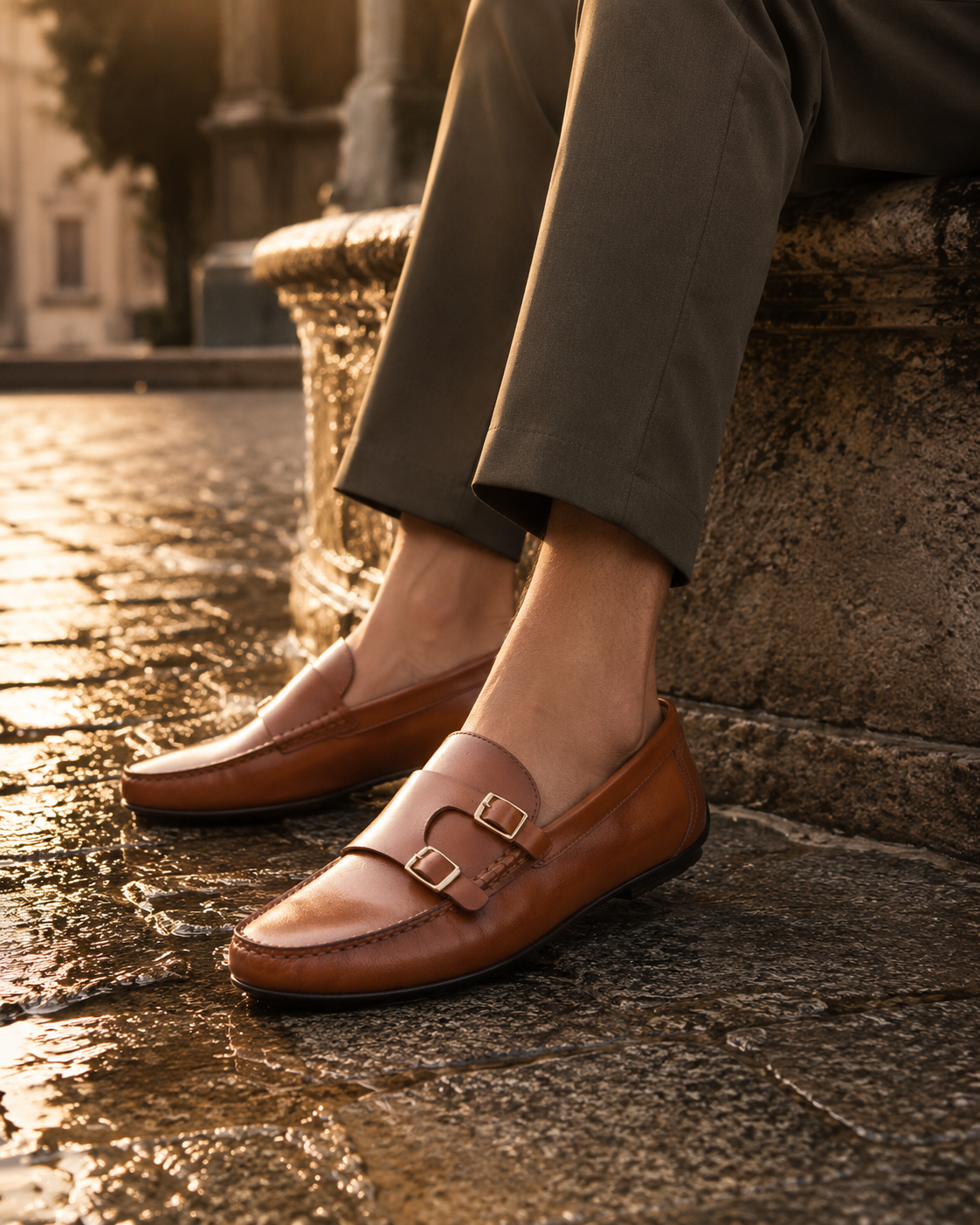 Henry Leather Monk Strap Loafers Tan