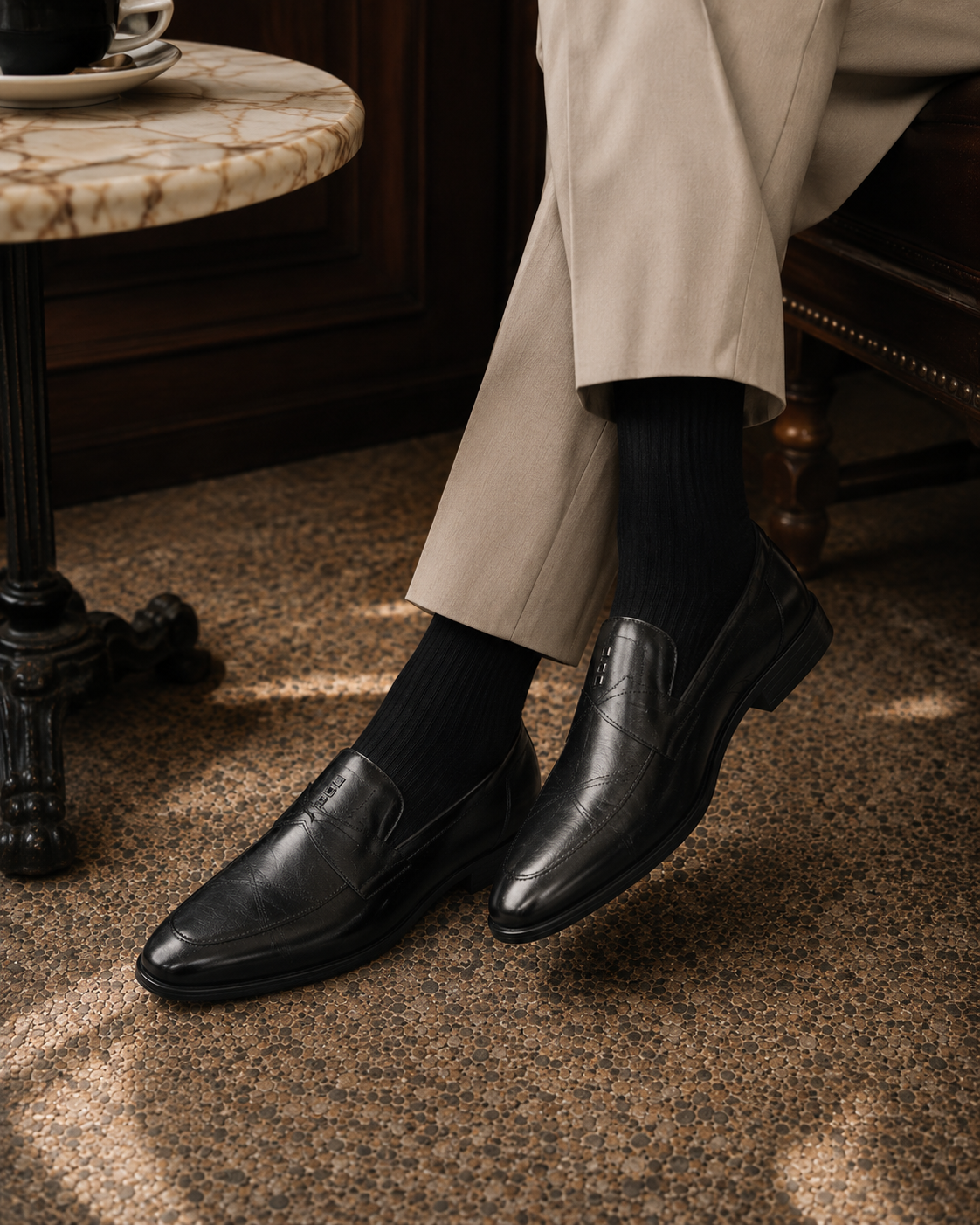 Leonardo Leather Formal Slip On Shoes Black