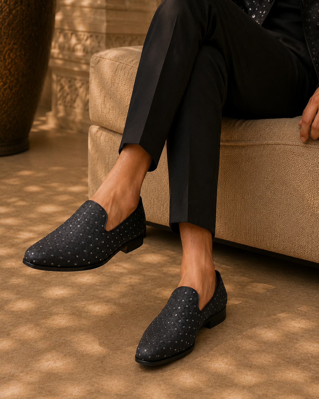 Gianni Ethnic Slip Ons Black