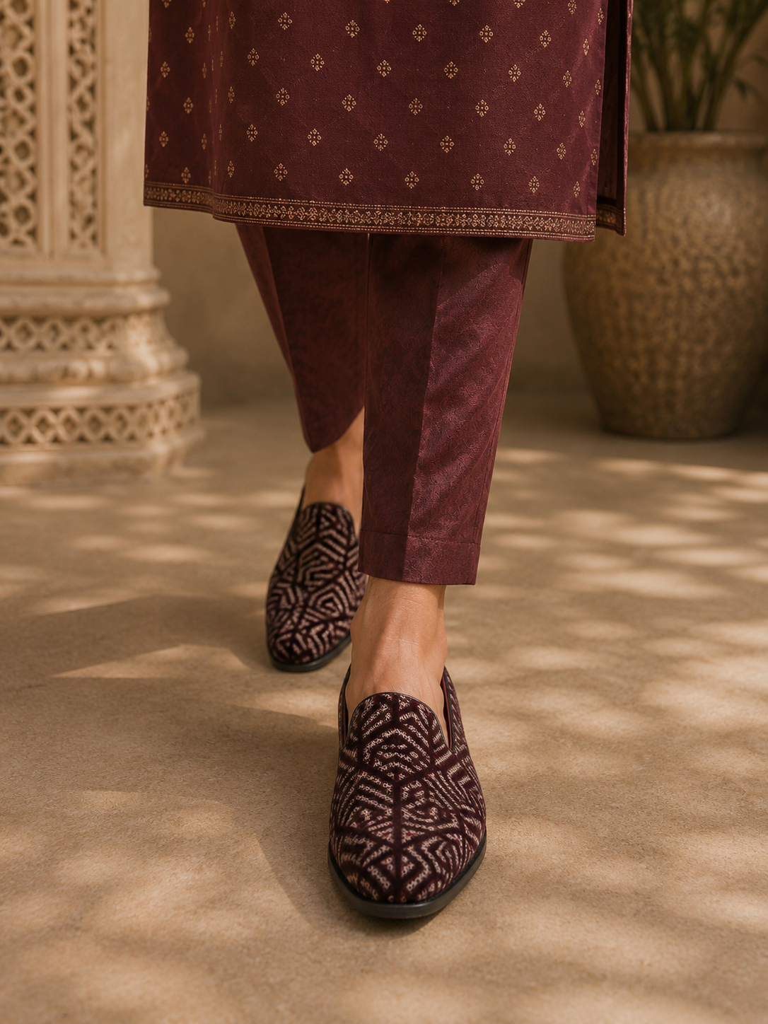 Enna Ethnic Slip Ons Cherry