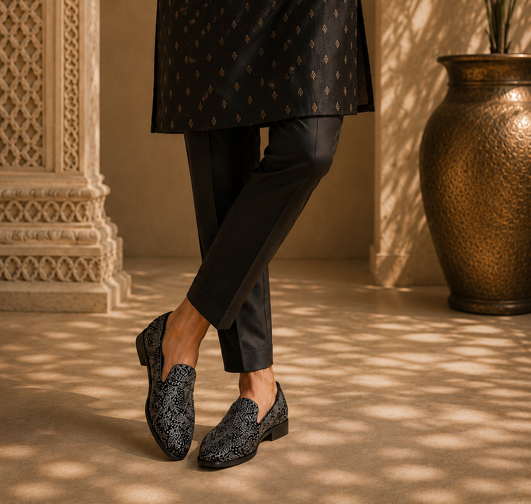Emilia Ethnic Slip Ons Black