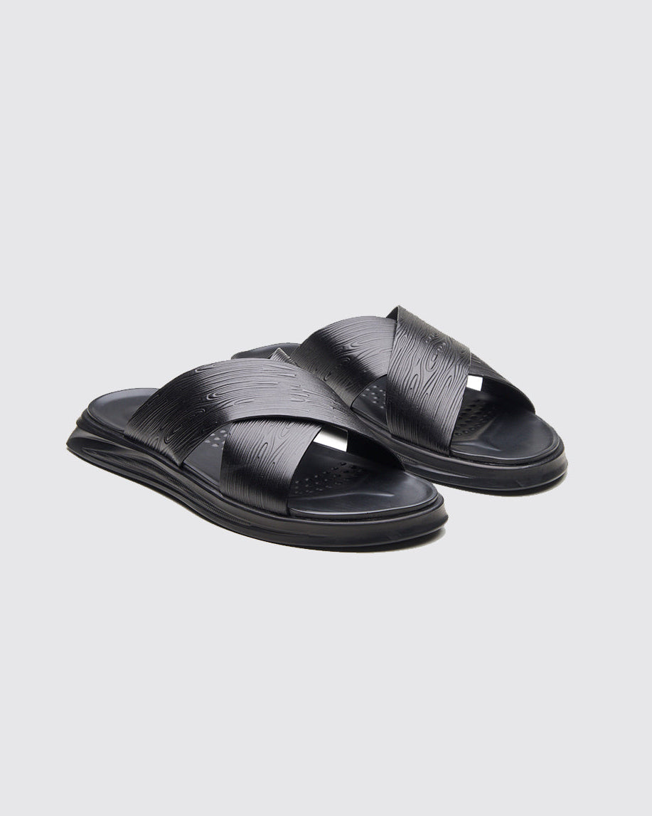 FOLCO Men's Premium Textured Leather Sandals Black