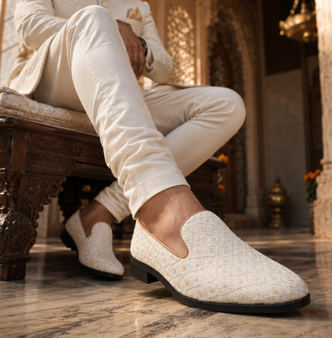 Piceno Ethnic Slip Ons Cream