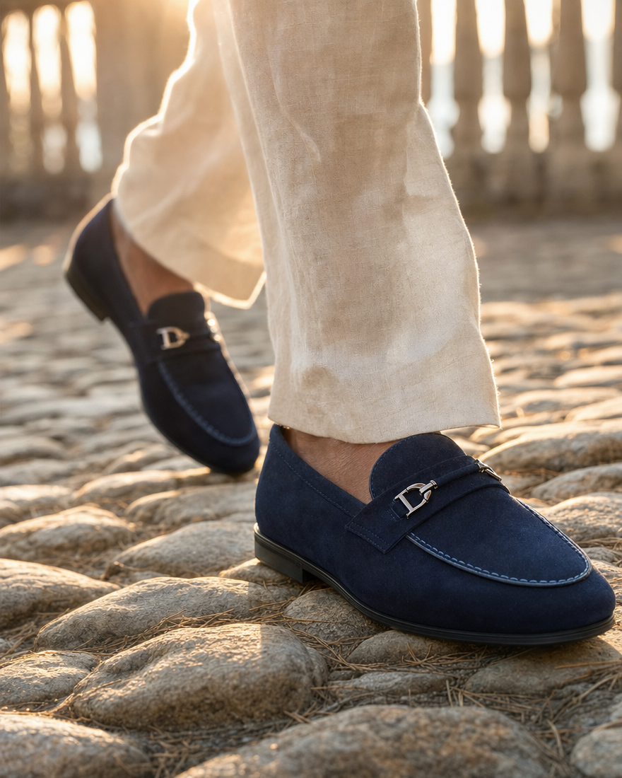 Nicholl Suede Leather Comfort Slip-Ons Shoes Navy