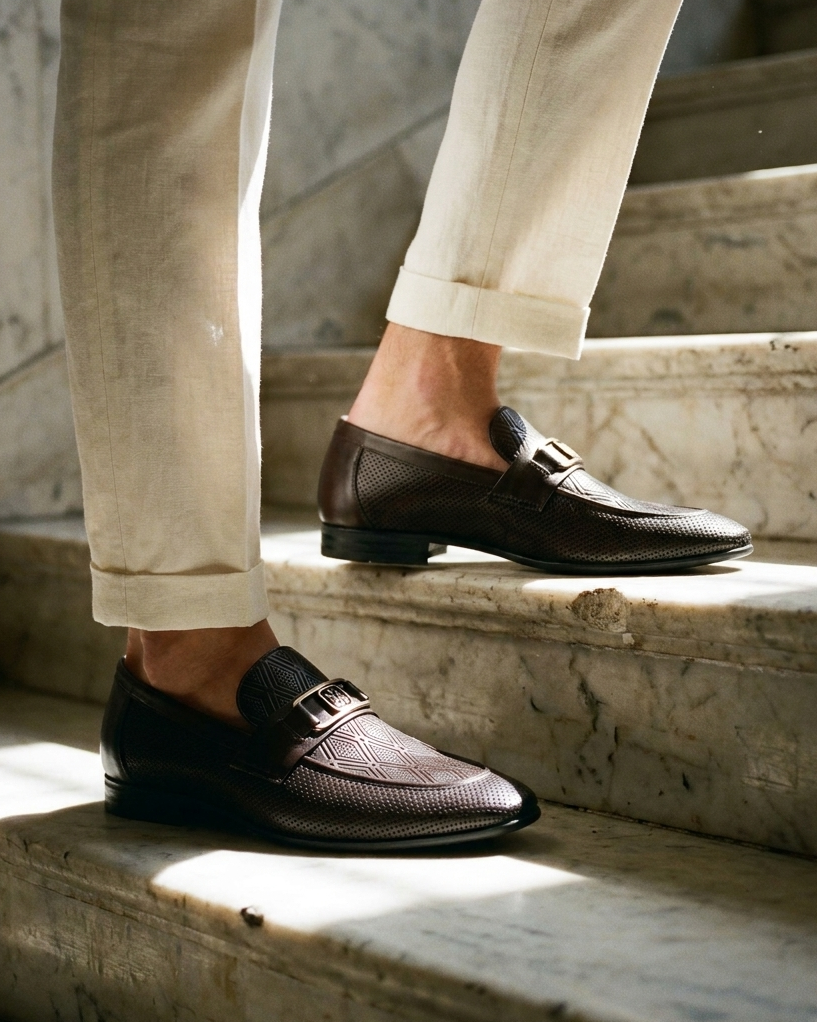 Bevege Leather Comfort Slip-Ons Shoes Brown