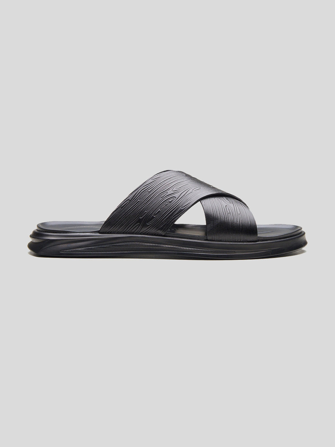 FOLCO Men's Premium Textured Leather Sandals Black