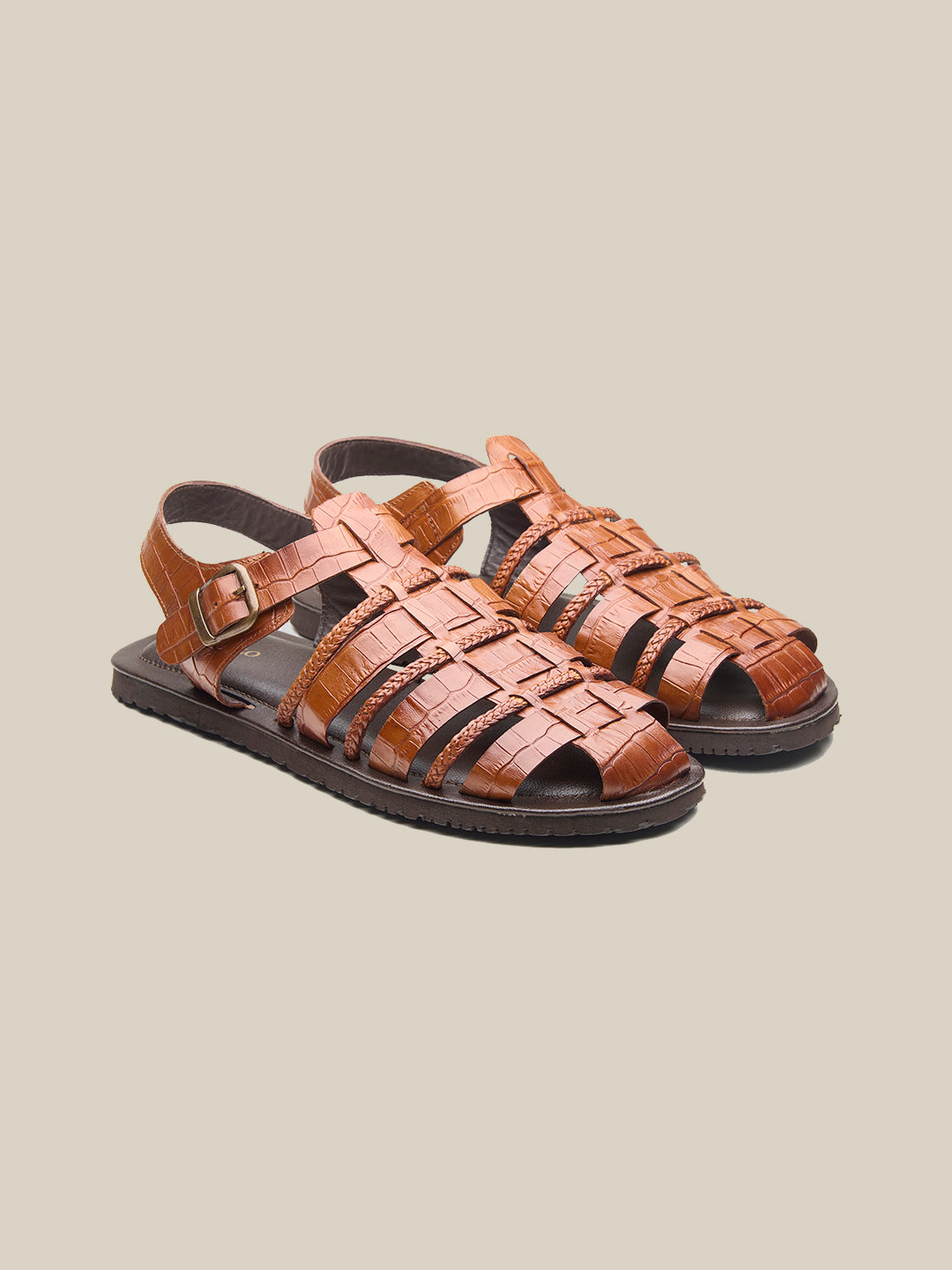Hayward Ethnic Huarache Leather Sandals Tan