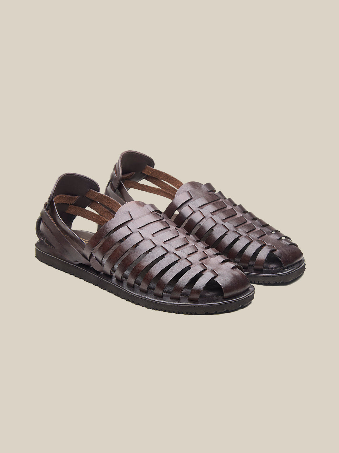 Johan Ethnic Huarache Leather Sandals Brown
