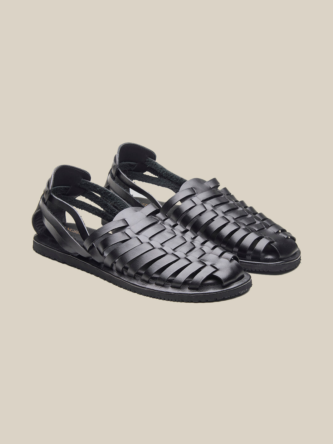 Johan Ethnic Huarache Leather Sandals Black