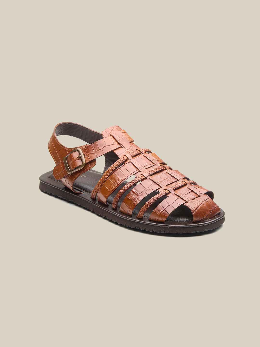 Hayward Ethnic Huarache Leather Sandals Tan