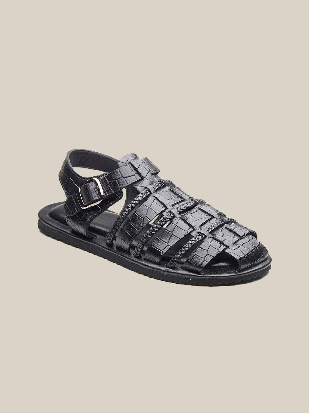 Hayward Ethnic Huarache Leather Sandals Black