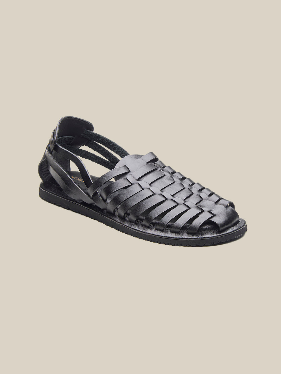 Johan Ethnic Huarache Leather Sandals Black