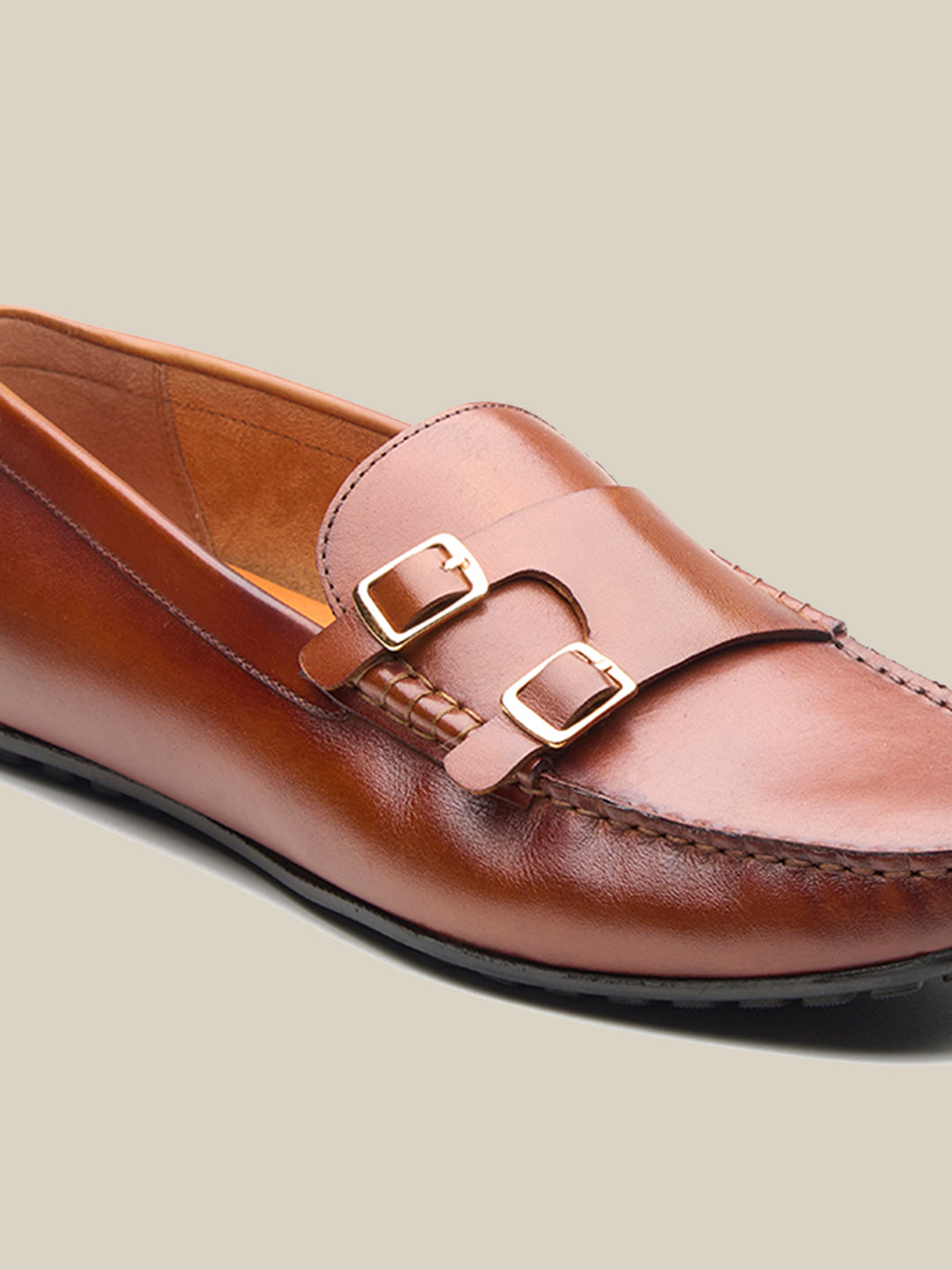 Henry Leather Monk Strap Loafers Tan