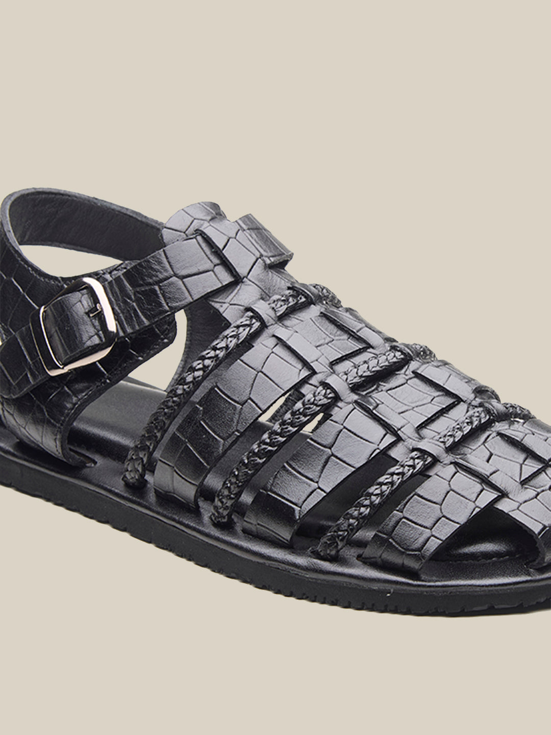Hayward Ethnic Huarache Leather Sandals Black