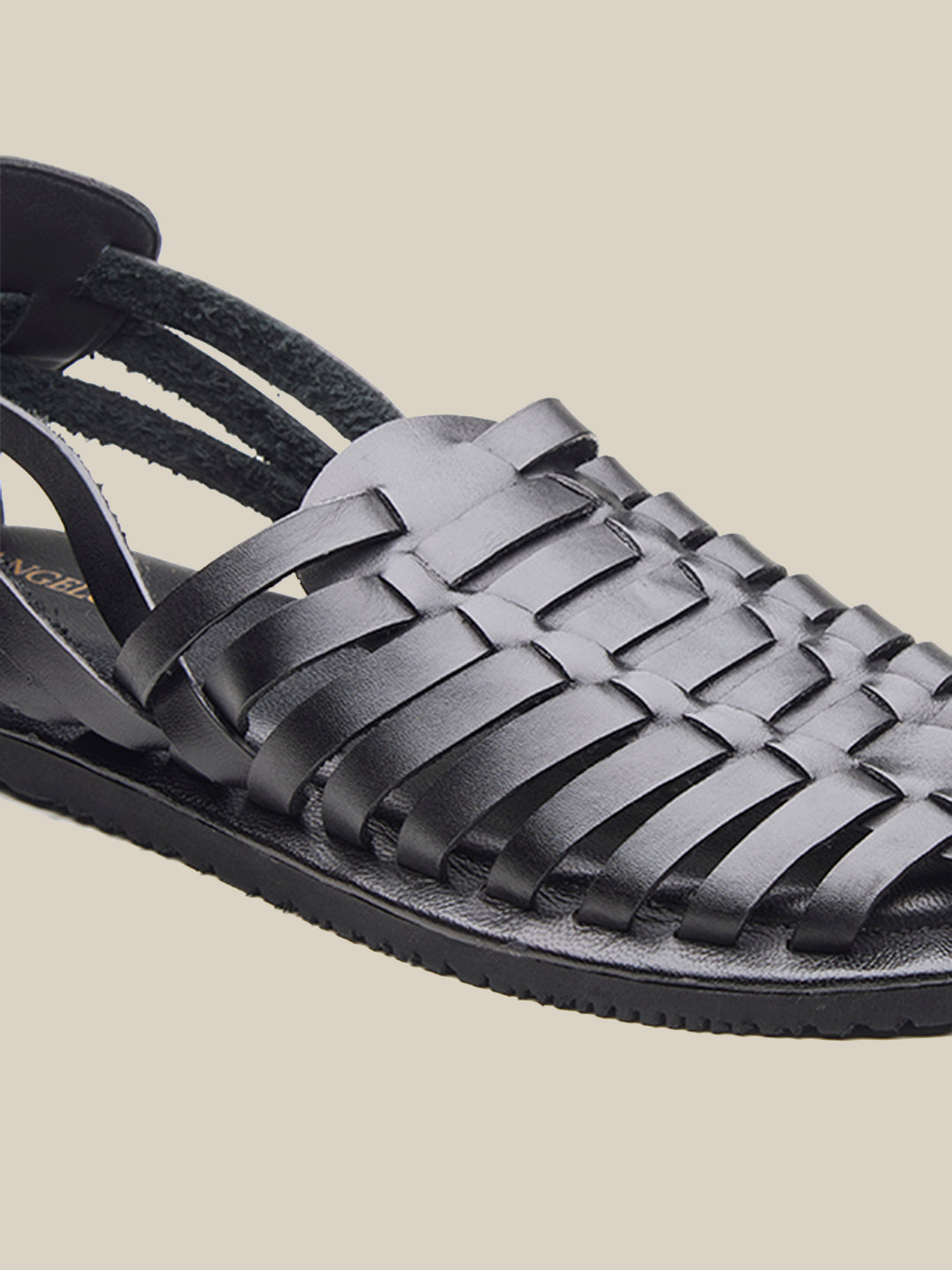 Johan Ethnic Huarache Leather Sandals Black