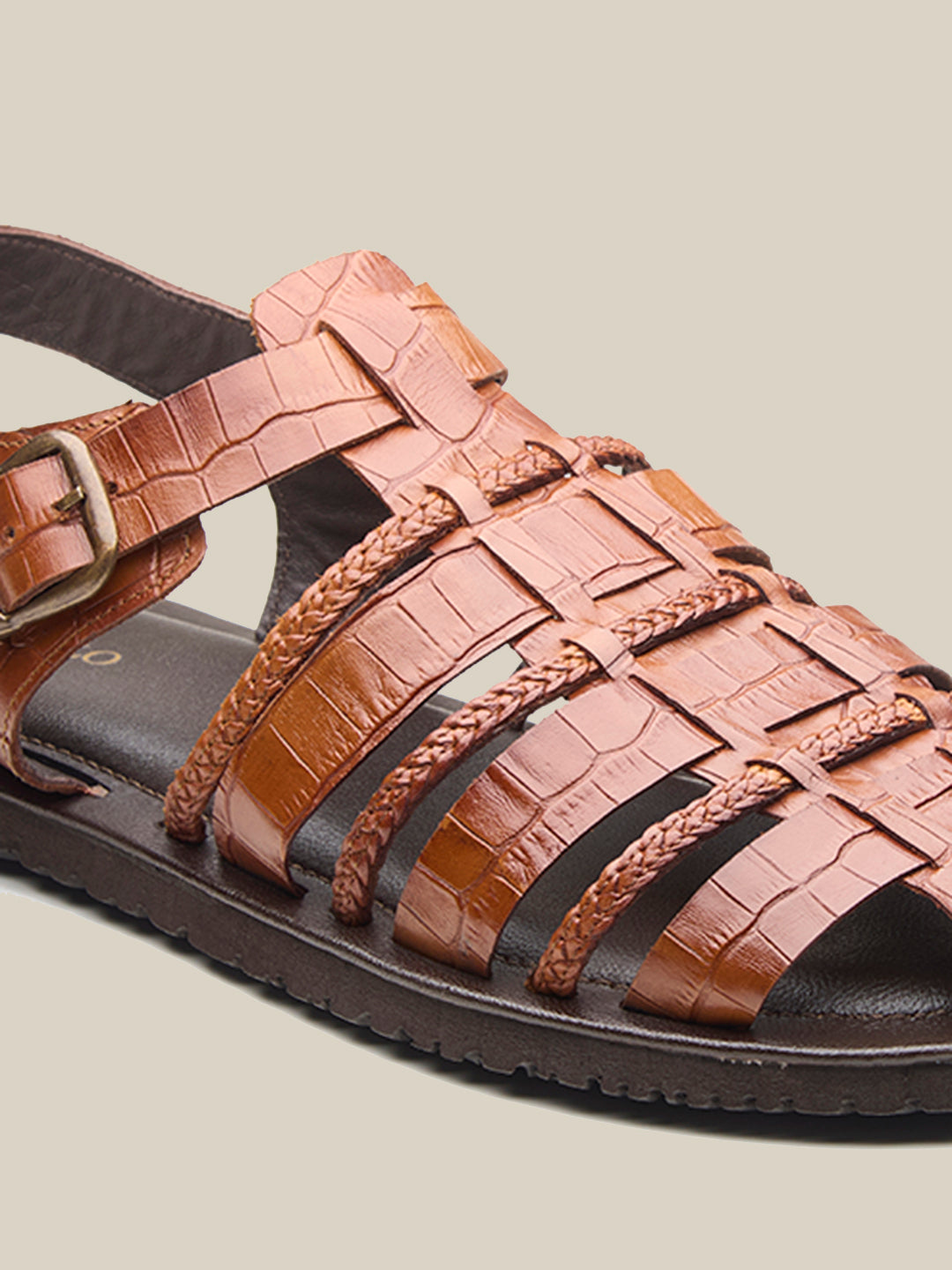 Hayward Ethnic Huarache Leather Sandals Tan