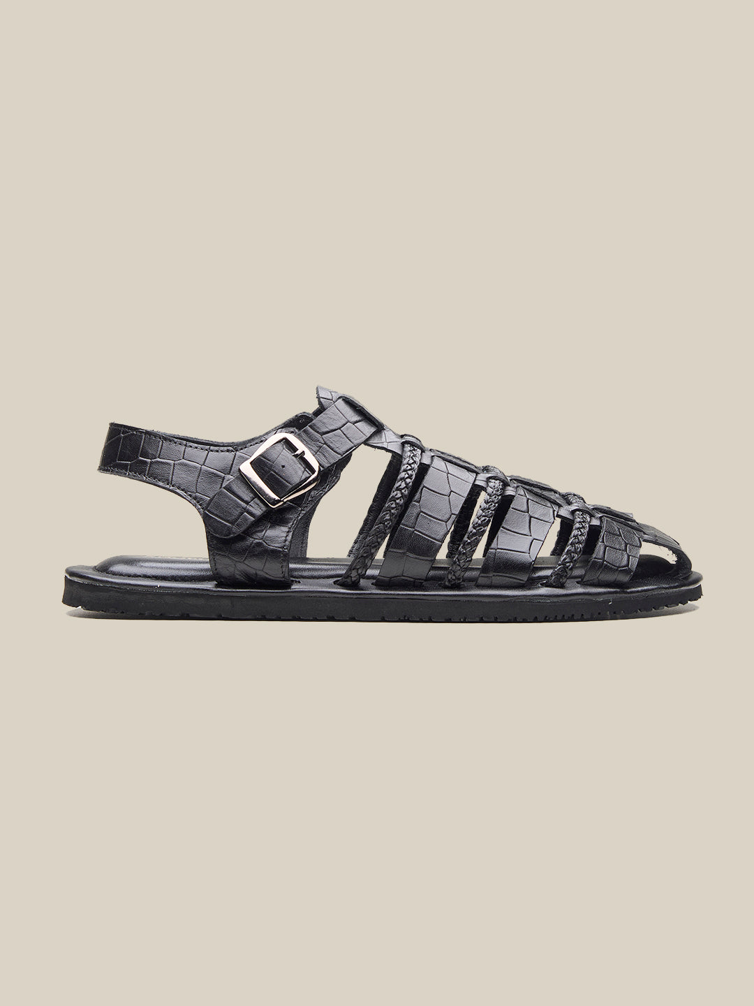 Hayward Ethnic Huarache Leather Sandals Black