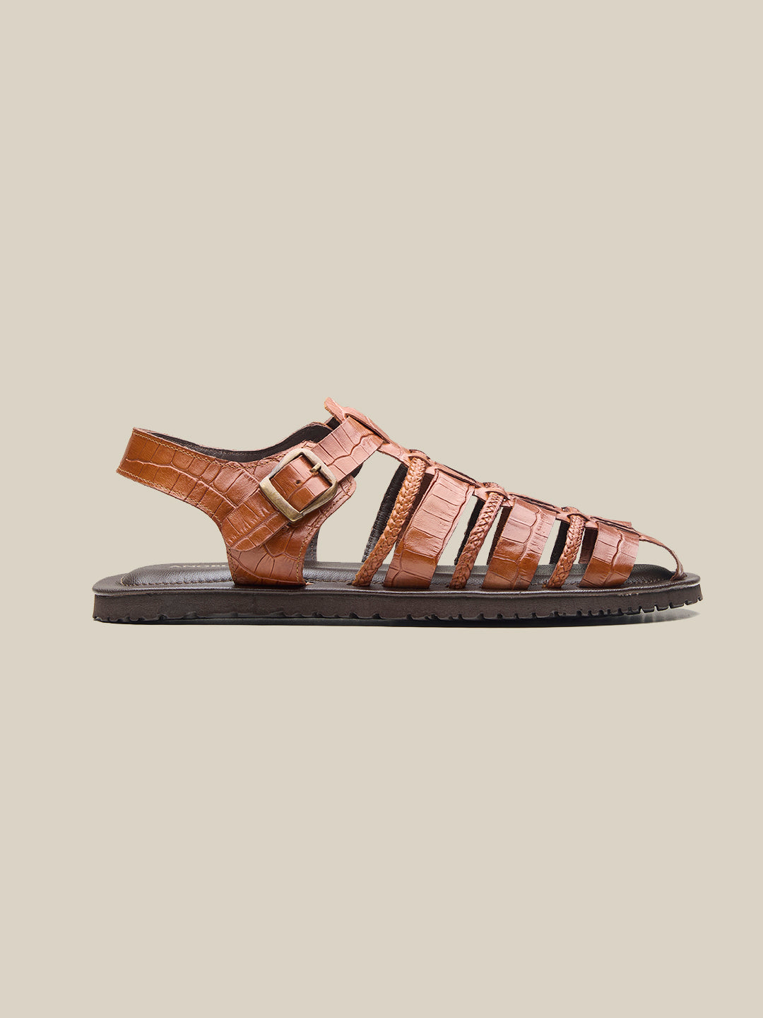 Hayward Ethnic Huarache Leather Sandals Tan