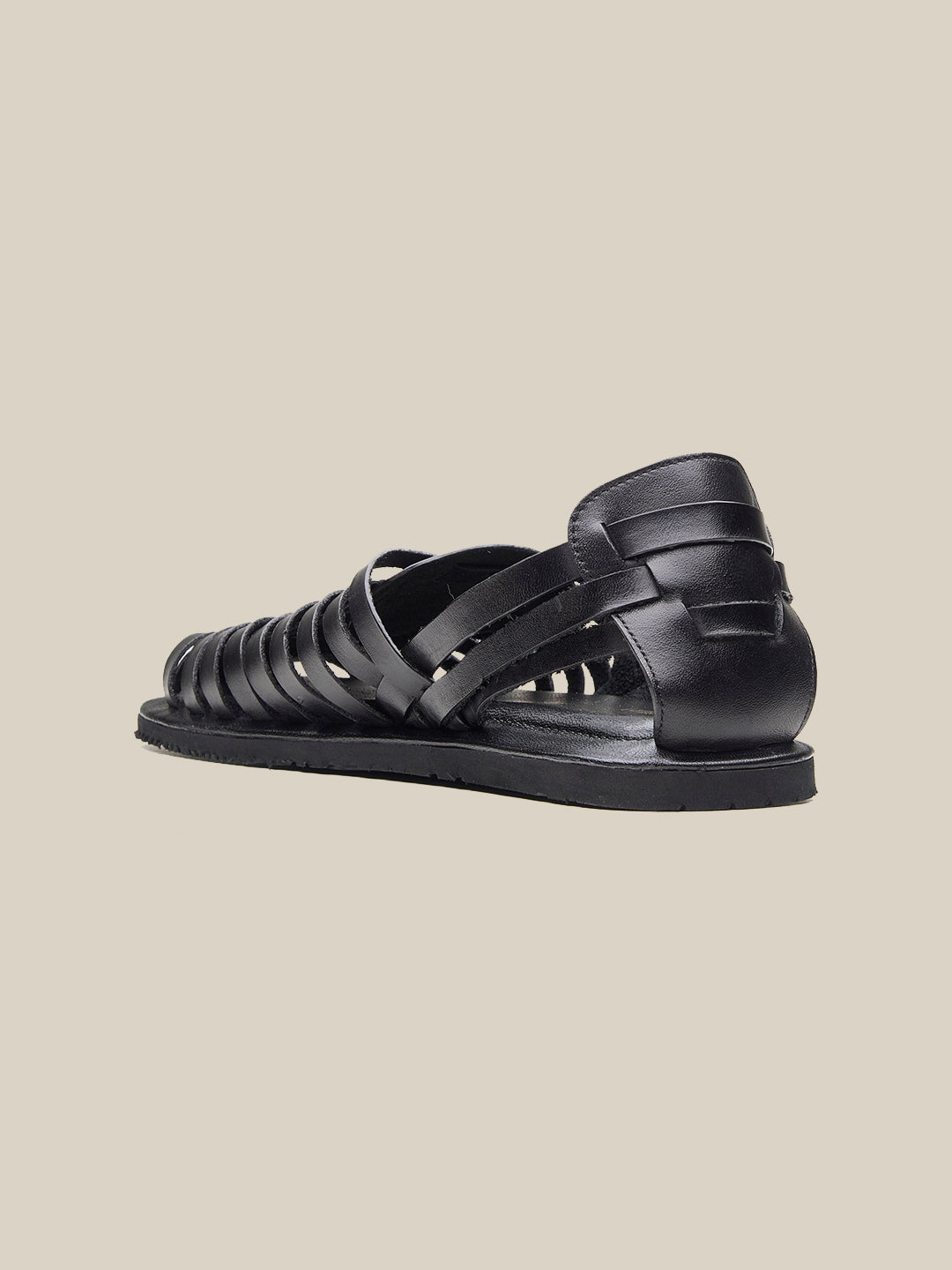 Johan Ethnic Huarache Leather Sandals Black