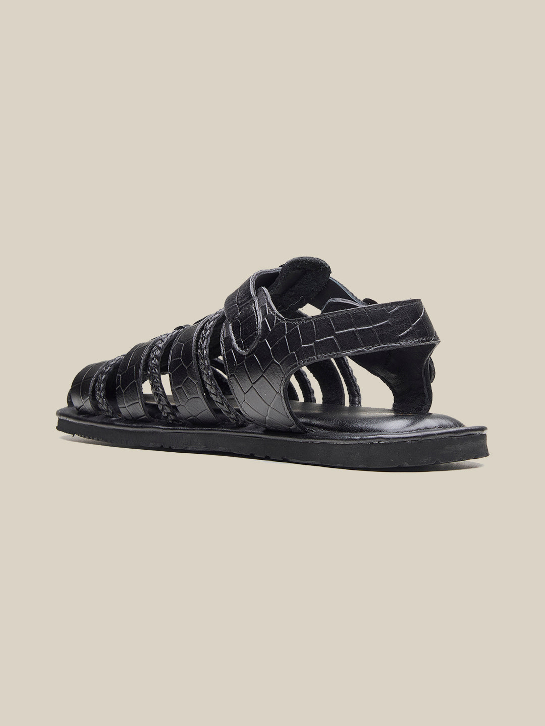 Hayward Ethnic Huarache Leather Sandals Black