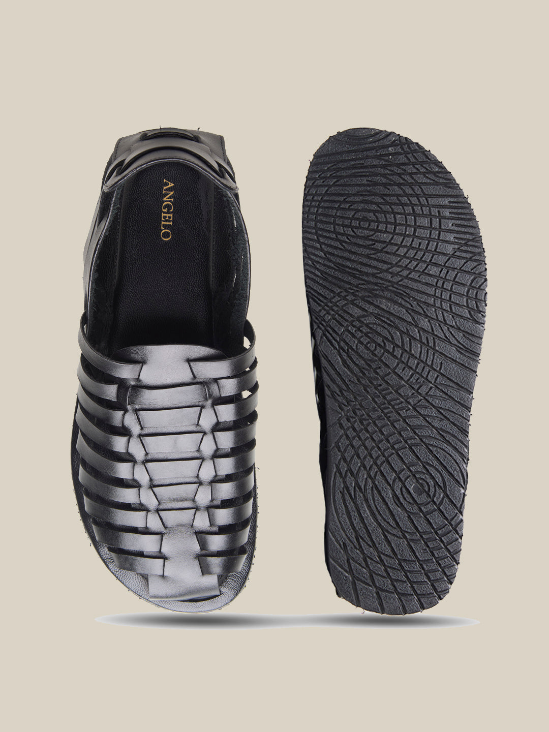 Johan Ethnic Huarache Leather Sandals Black