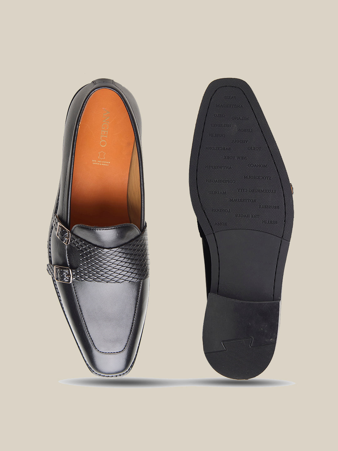 Carson Leather Monk Strap Shoes Black