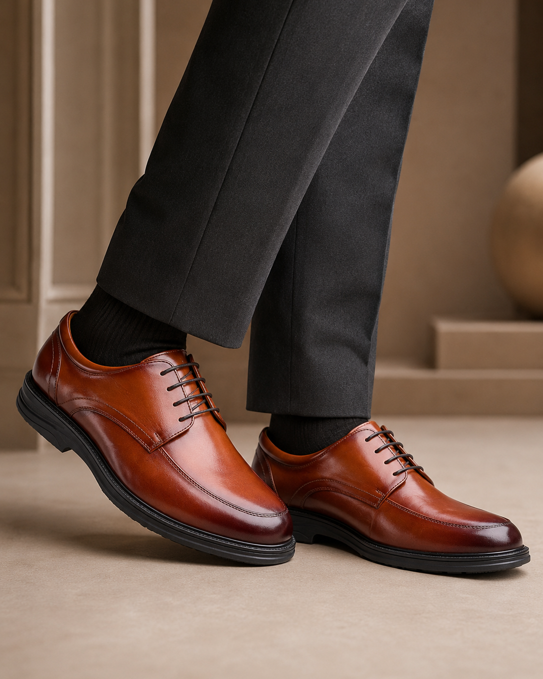 Biagio Leather Comfort Lace-up Derby Shoes Tan