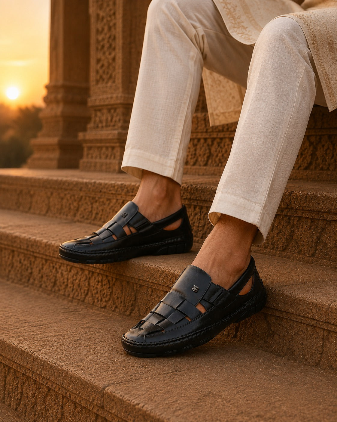 Fryer Leather Roman Sandals Black