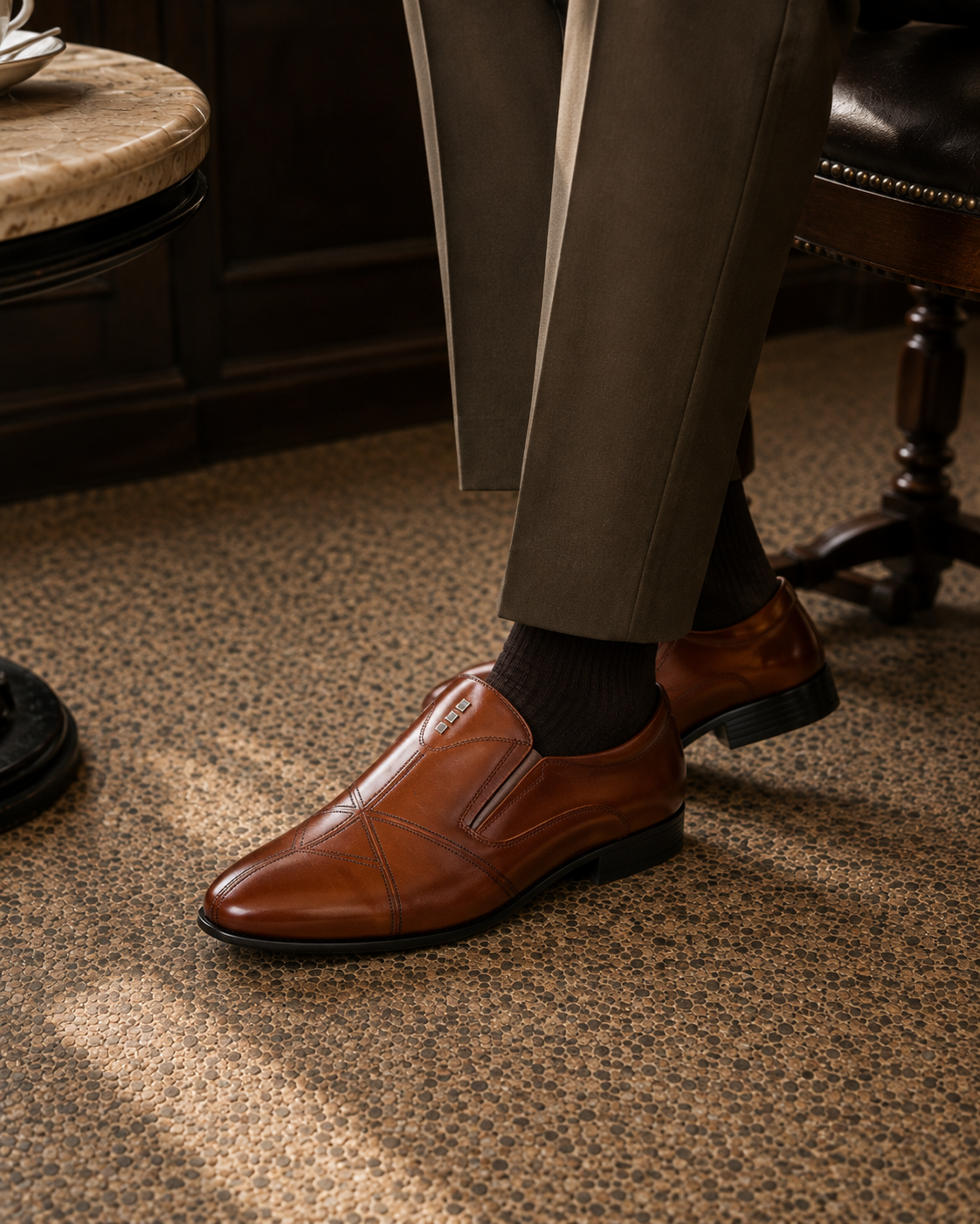 Leonardo Leather Formal Slip-on Shoes Tan
